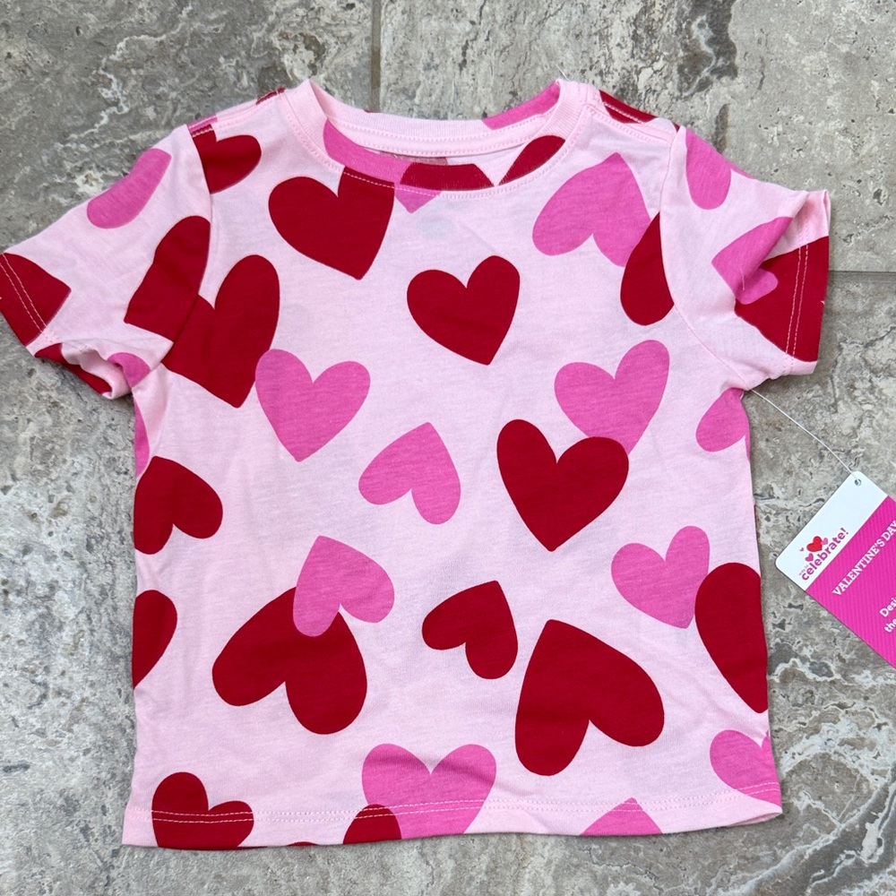 NWT Size 2T Way to Celebrate Pink and Red Heart Tee